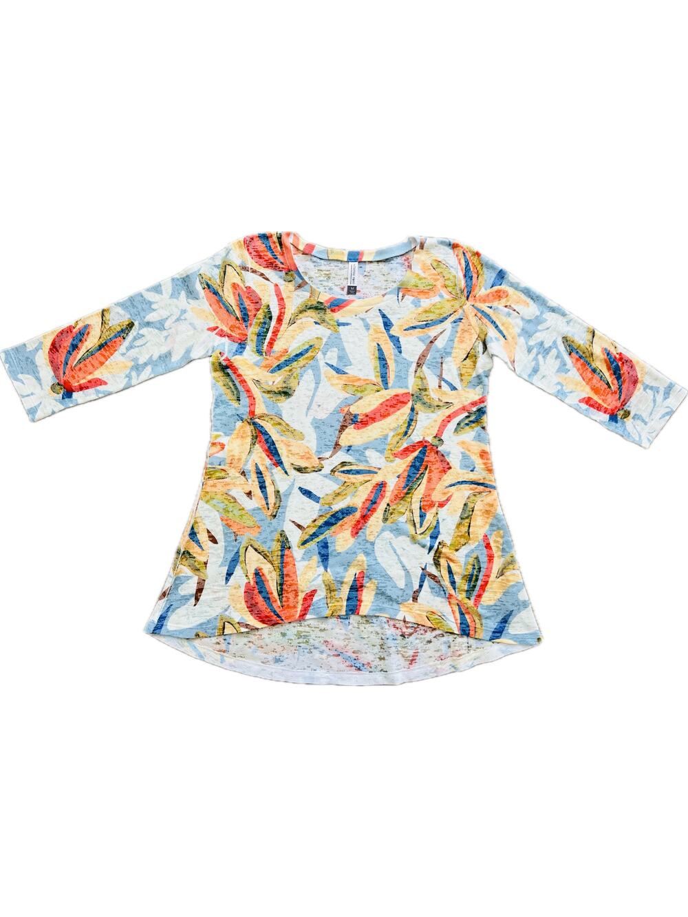 Sundance Whimsy Rose Katherine Hi-Lo Thermal Tunic‎ Blouse Top Shirt Palm M